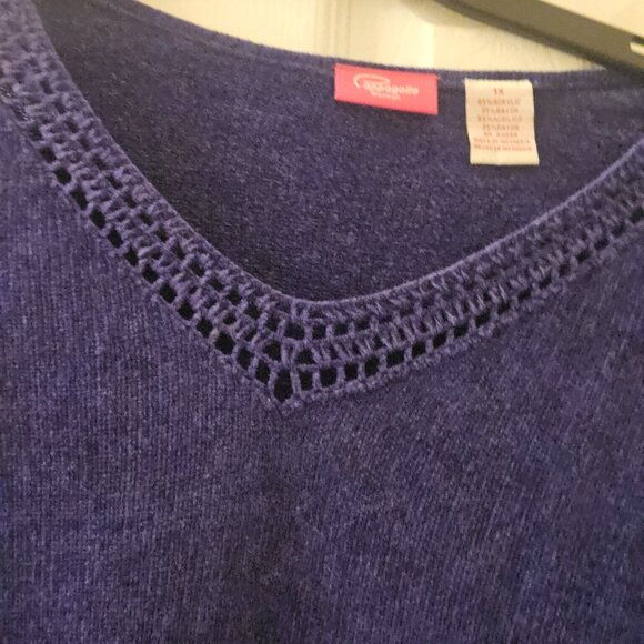 Papagallo soft purple v-neck warm holiday Minimalist pullover sweater 1X - Picture 4 of 9